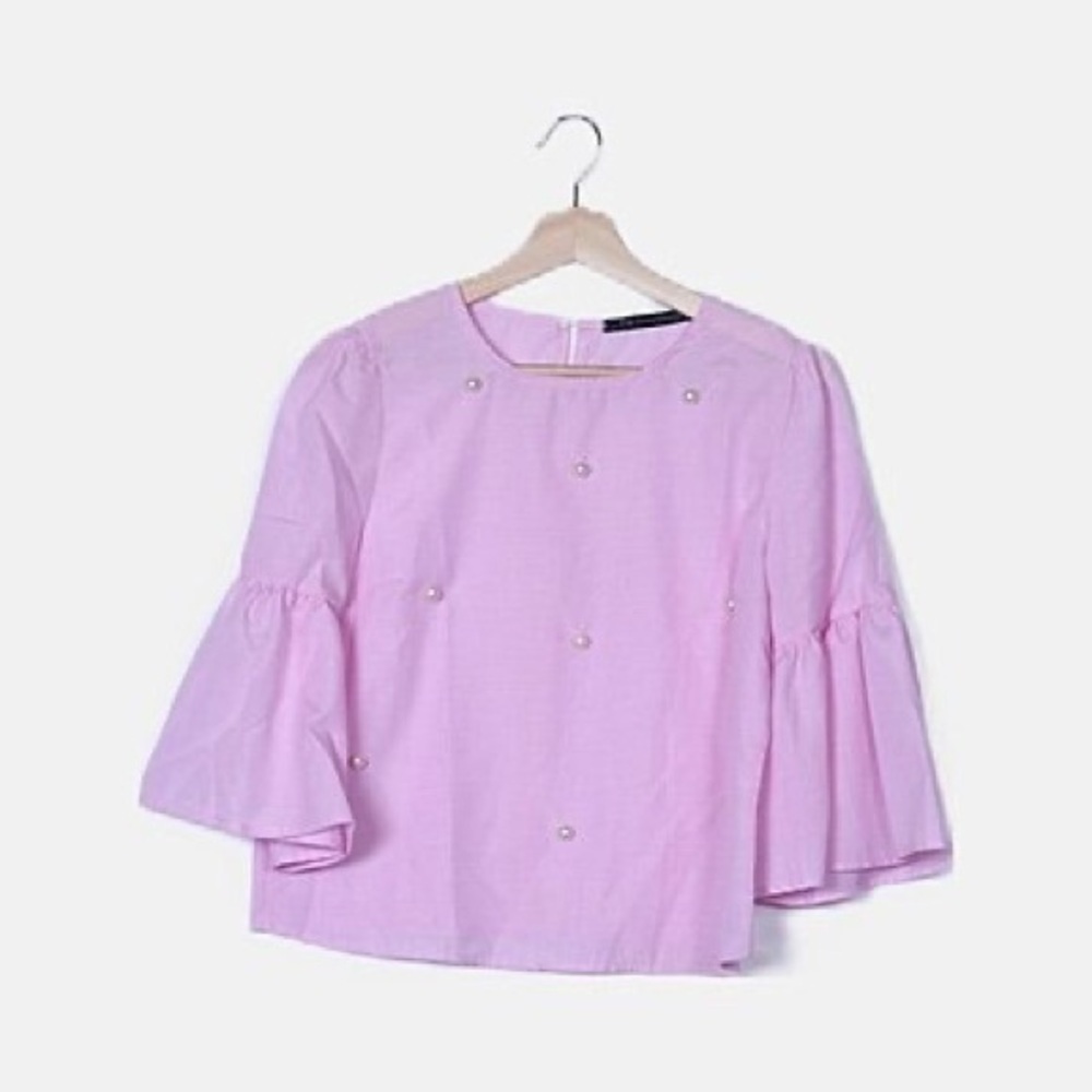 Chic Pink Blouse with Flared Sleeves